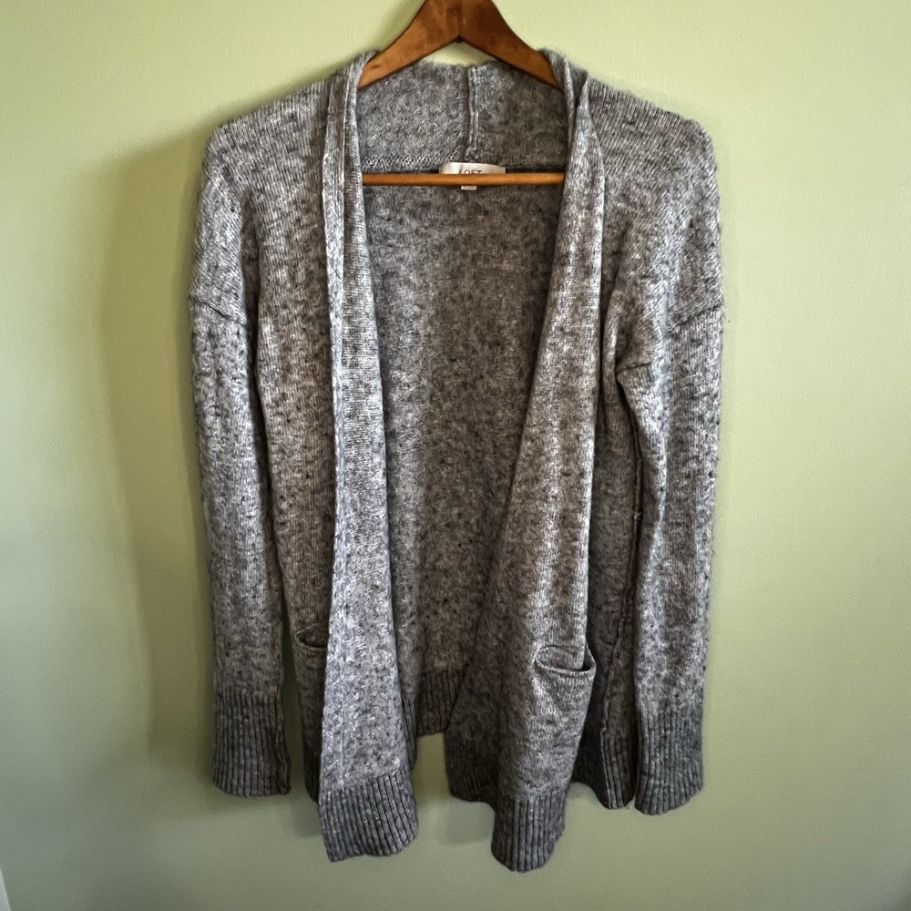 LOFT Open Cardigan Small Womens. Grey with Pockets Acrylic/Wool/Polyester
